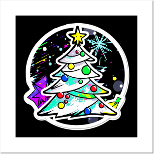 Wintery Night Kawaii Christmas Tree Posters and Art